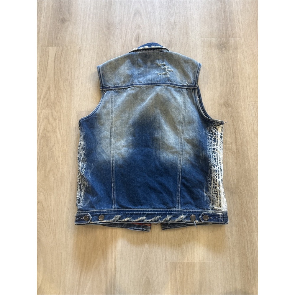 Smugglers Moon Denim Vest Men's L Distressed Painted Y2K Biker Grunge Jean - Picture 2 of 13
